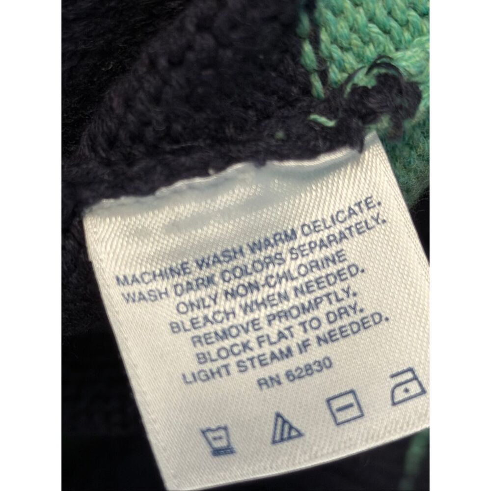 Lands End Classic Striped Crew Neck Sweater Women’s Size Medium Green and Navy B - Picture 7 of 11